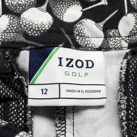 IZOD Women Golf Bermuda Shorts Tee with Ball Print Sz 12 Black White Sports 45-1 - Picture 5 of 9